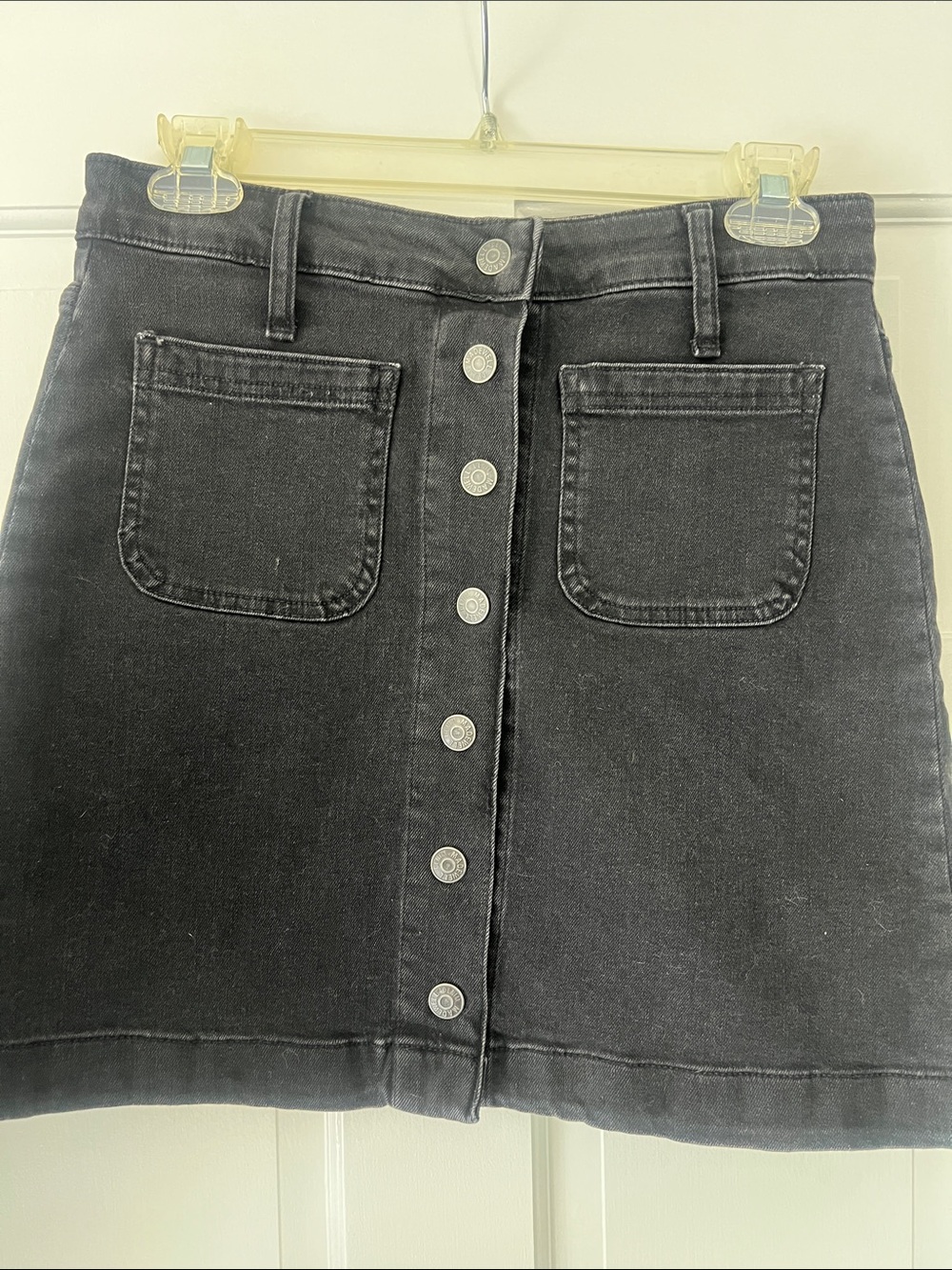 Madewell Black Button-Front Denim Mini Skirt